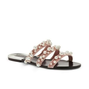 LEITH pearl embellished Blush velvet sandals 5